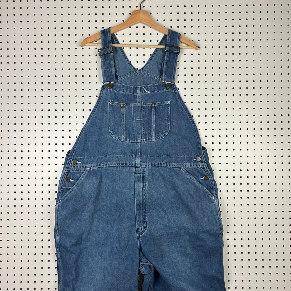 Roebucks 80s Blue Denim Bib Overall Workwear Utility 40x23 Vtg Style Work Hemmed